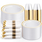 WELLIFE Disposable Dinnerware Set Plates Cups & Utensils

