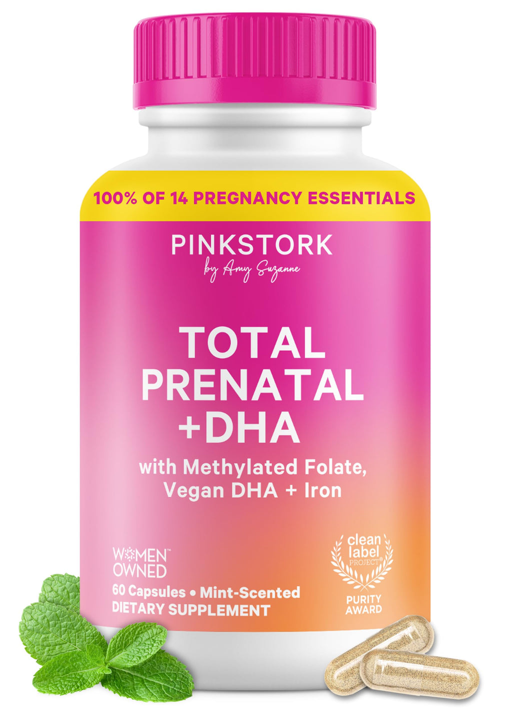 Pink Stork Total Prenatal Vitamins with Vegan DHA | Clean Label

