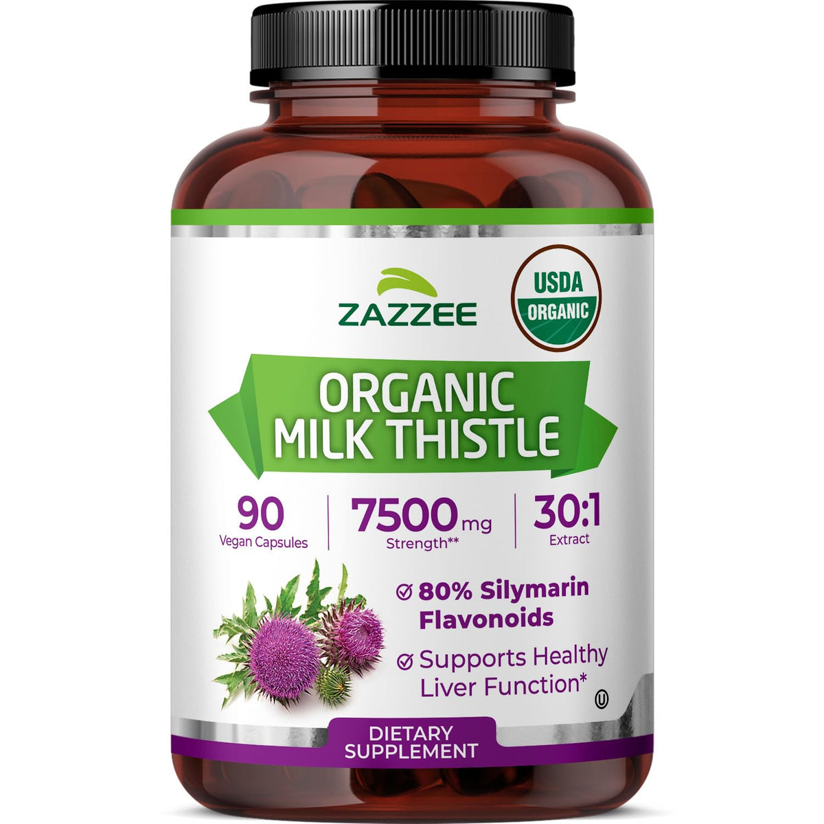 Zazzee USDA Organic Milk Thistle Extract Capsules