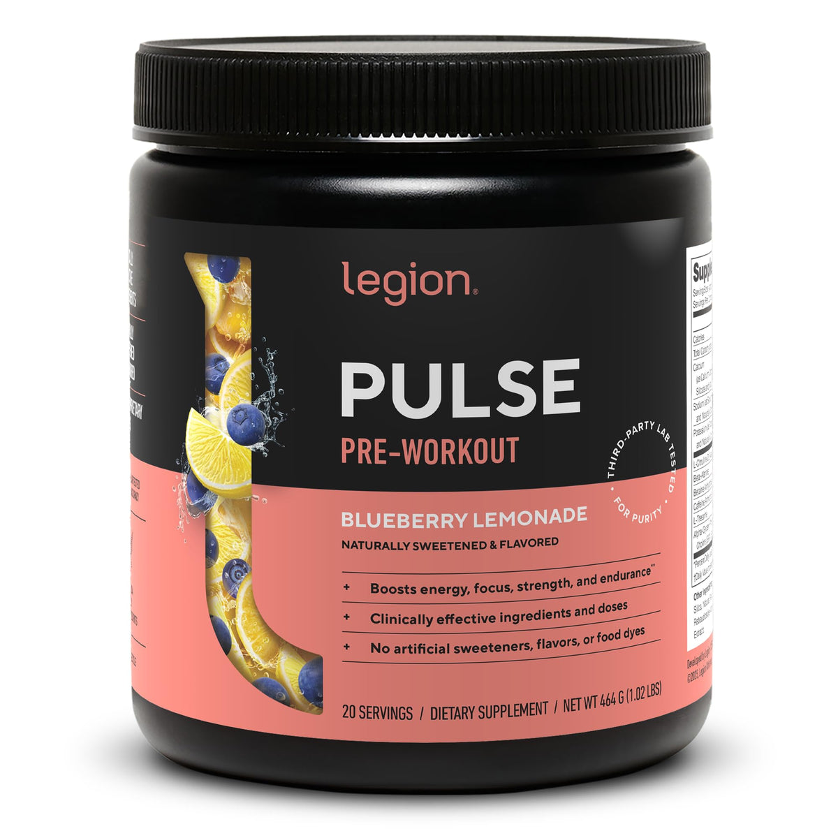 Legion Pulse Pre Workout Supplement - All Natural Nitric Oxide, Creatine Free, Naturally Sweetened