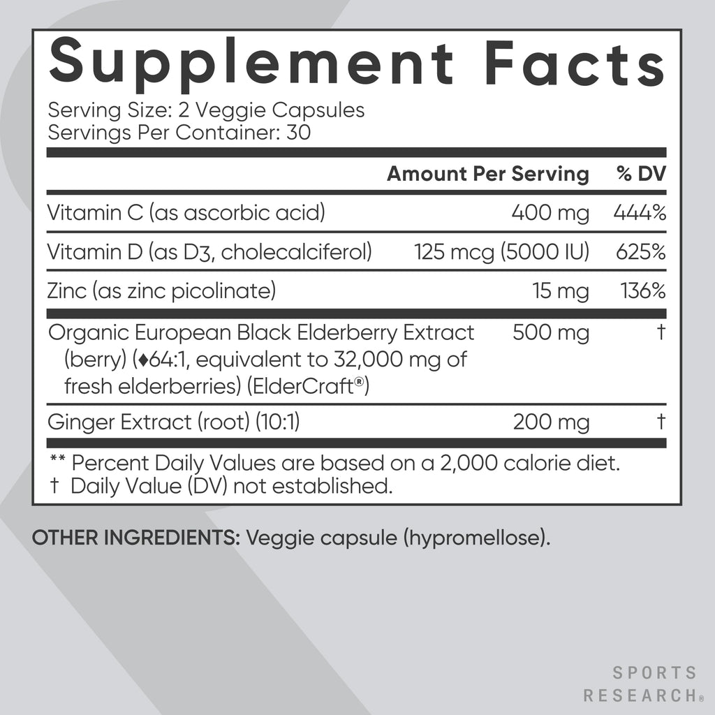 Sports Research Elderberry Immune Support Zinc D3 | Vegan

