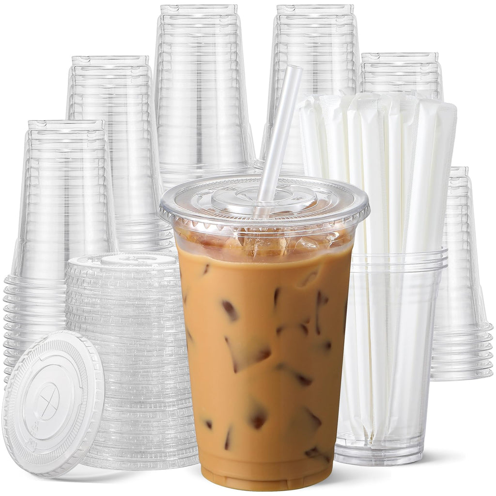 AOZITA Clear Plastic Cups with Lids and Straws, BPA-Free, Leak-Proof