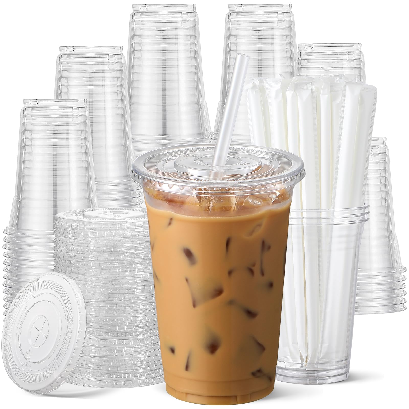 AOZITA Clear Plastic Cups with Lids and Straws, BPA-Free, Leak-Proof