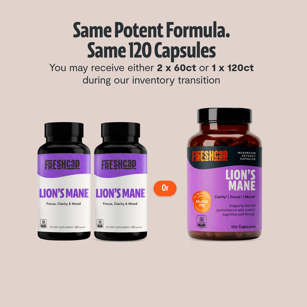 FreshCap Lion's Mane Capsules - 14:1 Organic Extract

