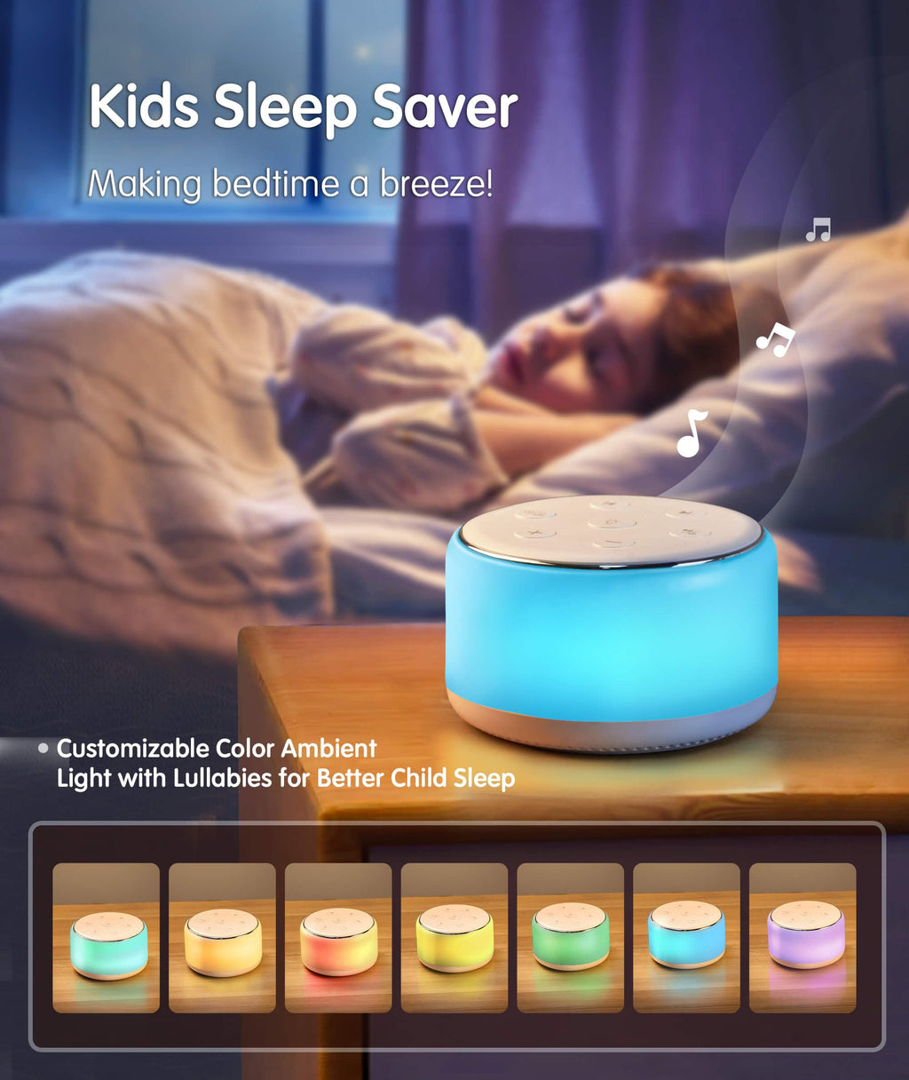 FamiSym Noise Machine for Sleep – 34 Sounds, Rechargeable

