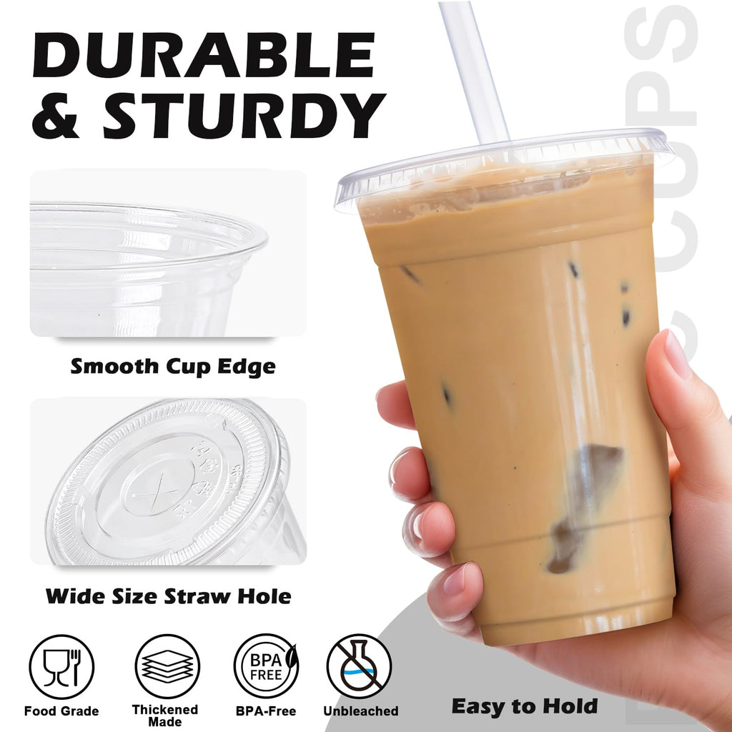 Clear Plastic Cups with Lids and Straws - BPA-Free

