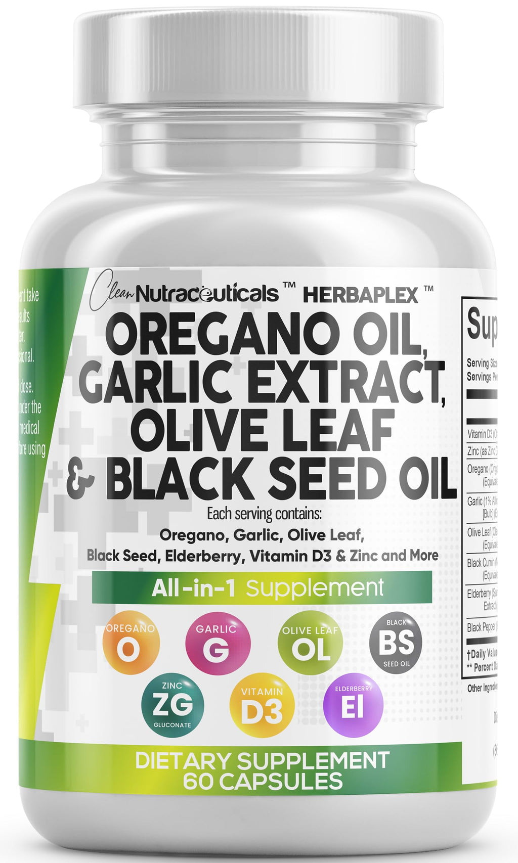 Clean Nutra Oregano Oil Immune Support Garlic Olive Leaf

