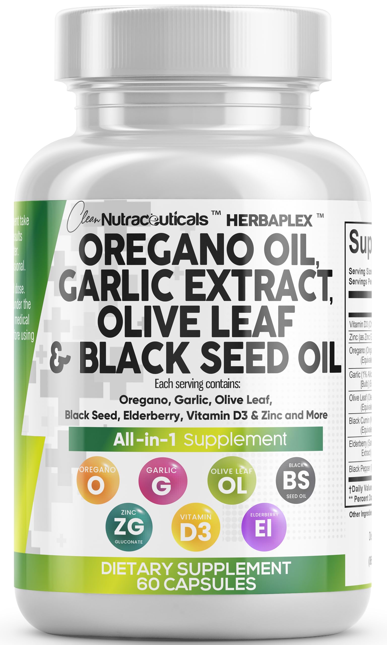 Clean Nutra Oregano Oil Immune Support Garlic Olive Leaf

