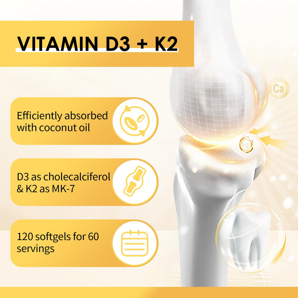 Vitamin D3 K2 Softgel Supplement 5000 IU Plant Based

