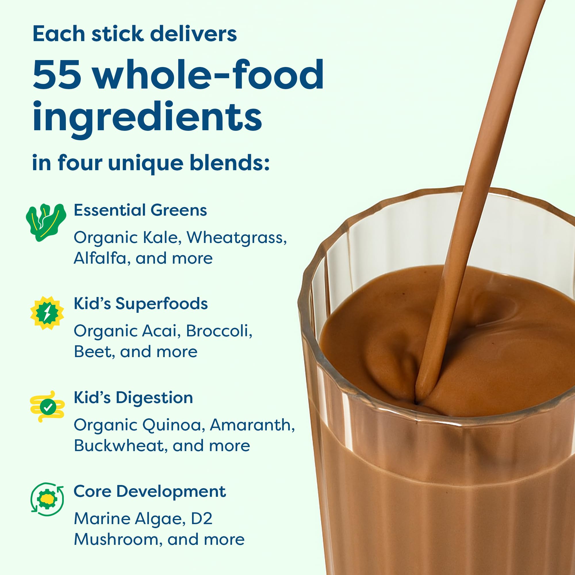 HIYA Kids Greens Powder Sticks | 55 Whole-Food Ingredients

