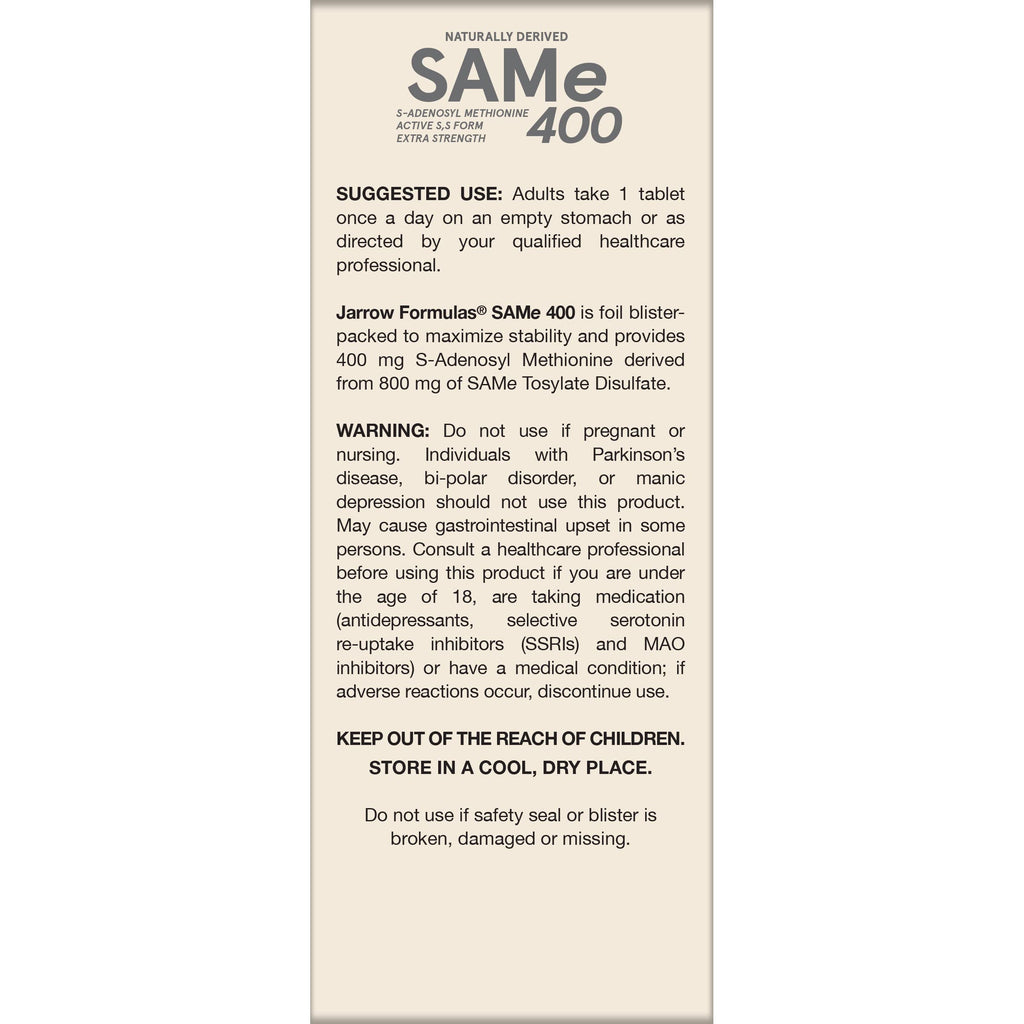 Jarrow SAM-e 400 mg Supplement for Joint Health & Mood

