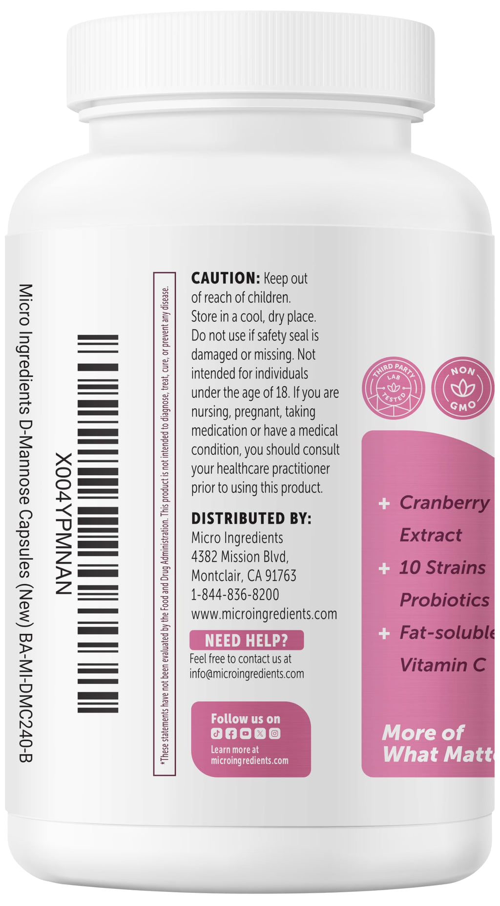 Micro Ingredients D Mannose Capsules Cranberry & Probiotics

