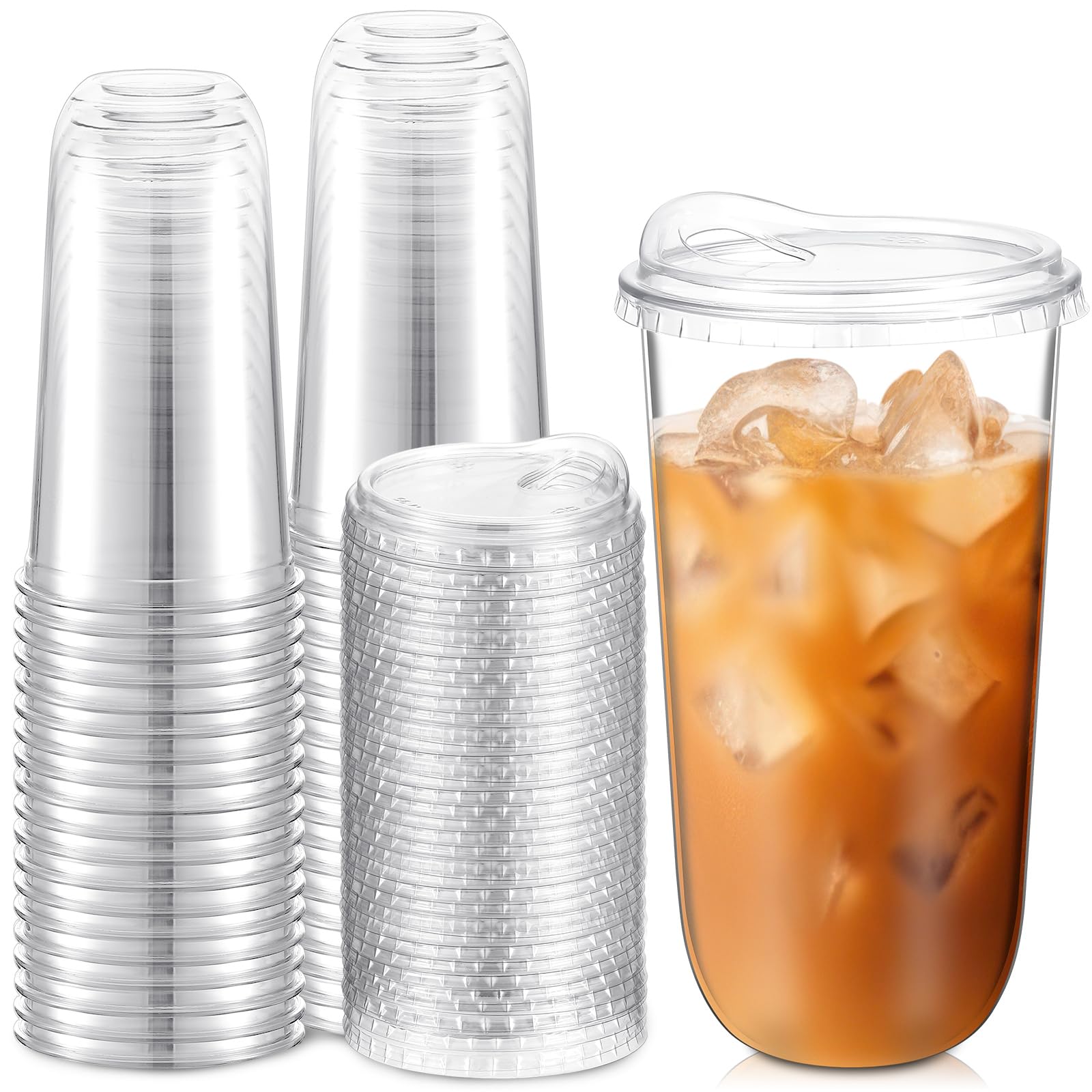 Baderke Disposable Cups with Sip Lids - Round Bottom Plastic Cups