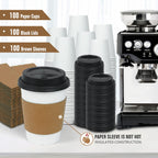 Ginkgo Disposable Coffee Cups with Lids and Sleeves

