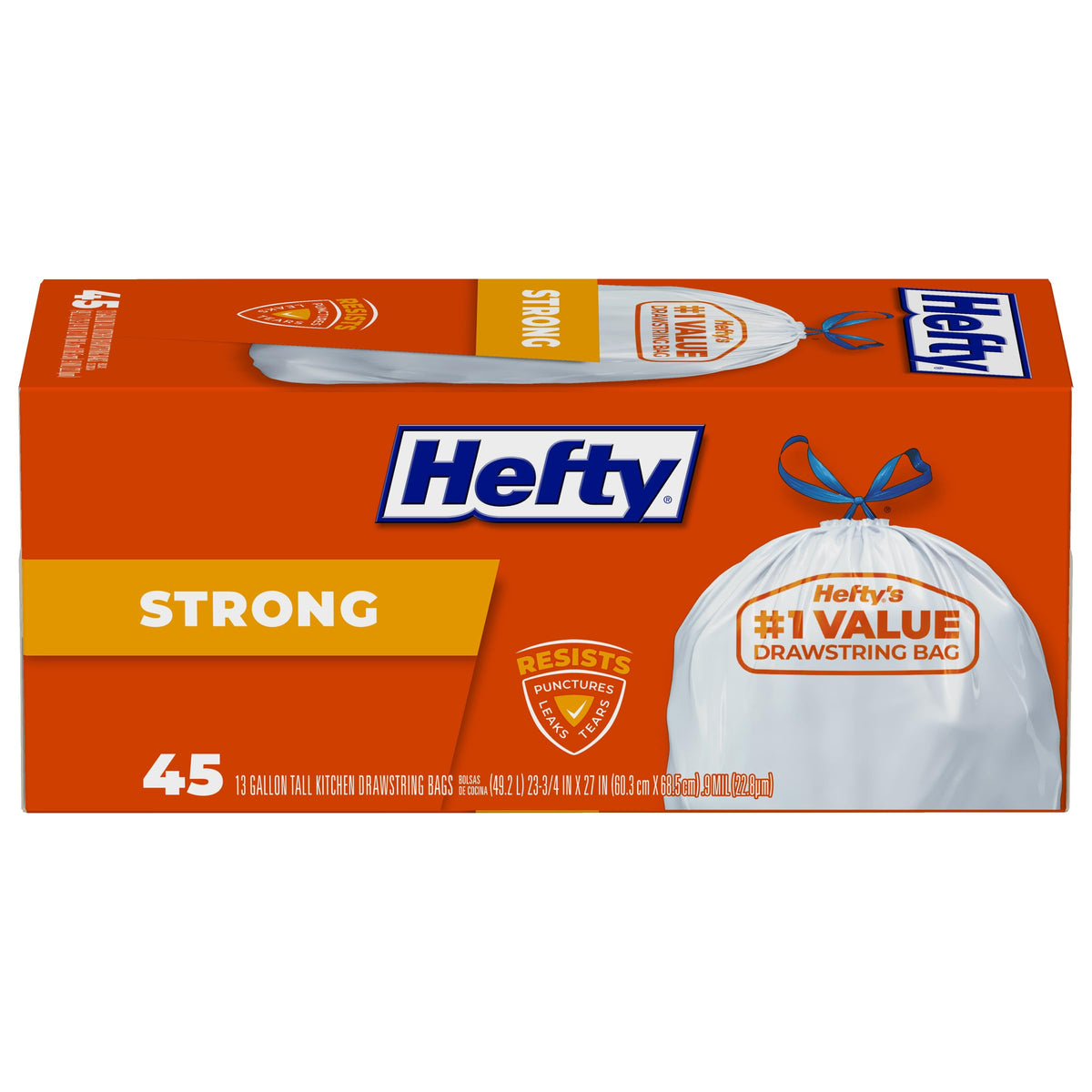 Hefty Strong White 13 Gallon Trash Bags with Drawstrings Unscented