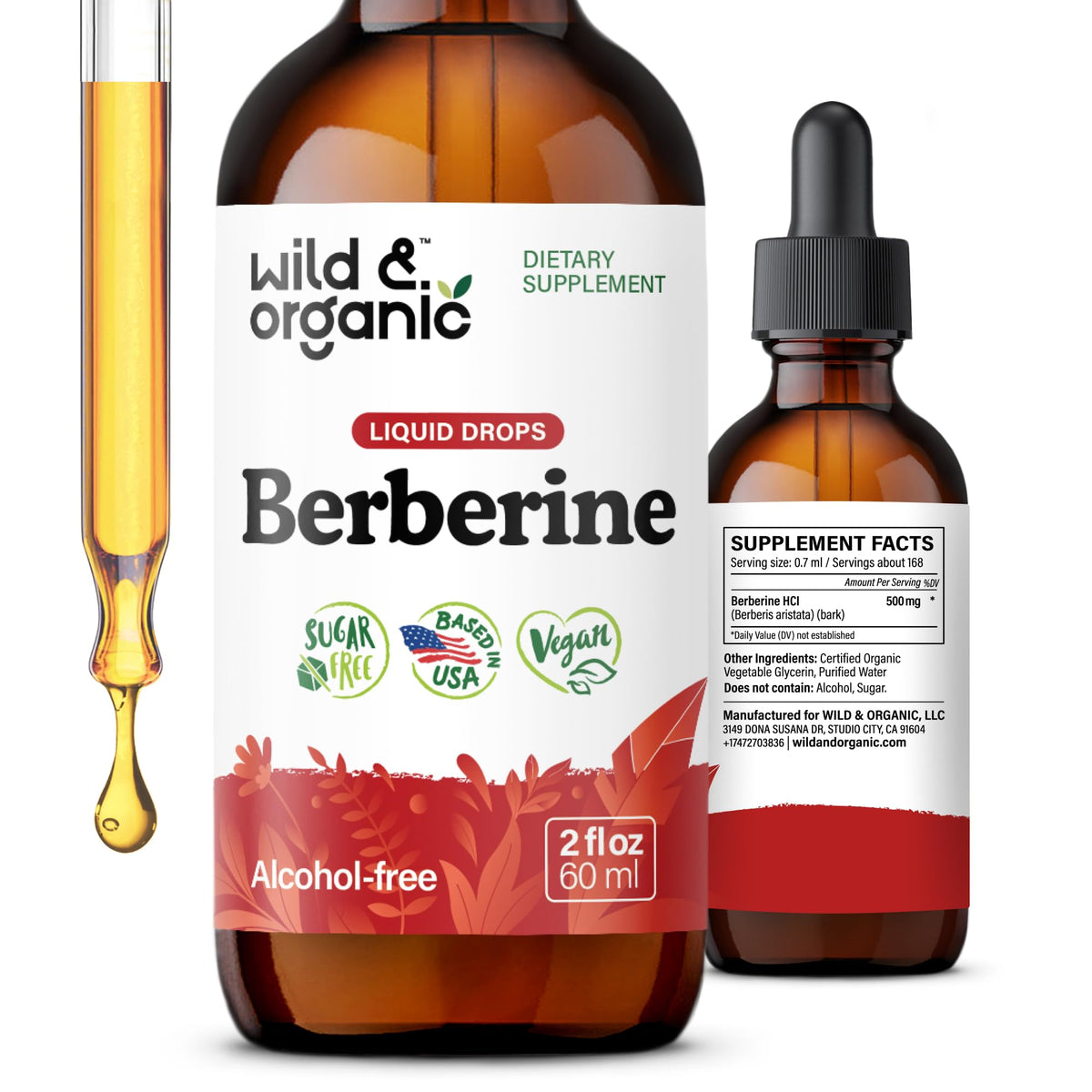 Wild & Organic Berberine Supplement 500mg Liquid Drops