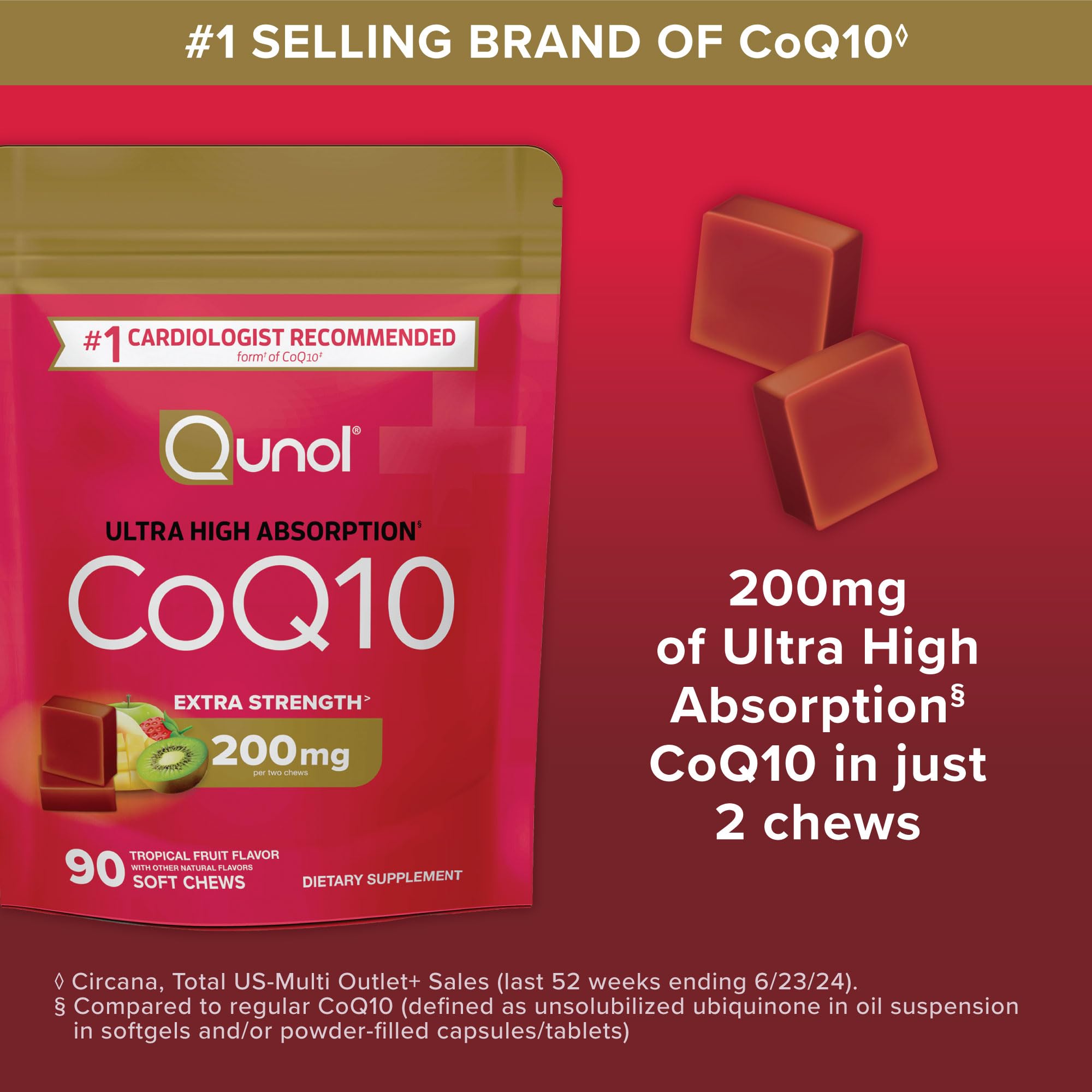 Qunol CoQ10 200mg Soft Chews Ultra Absorption | Heart Health

