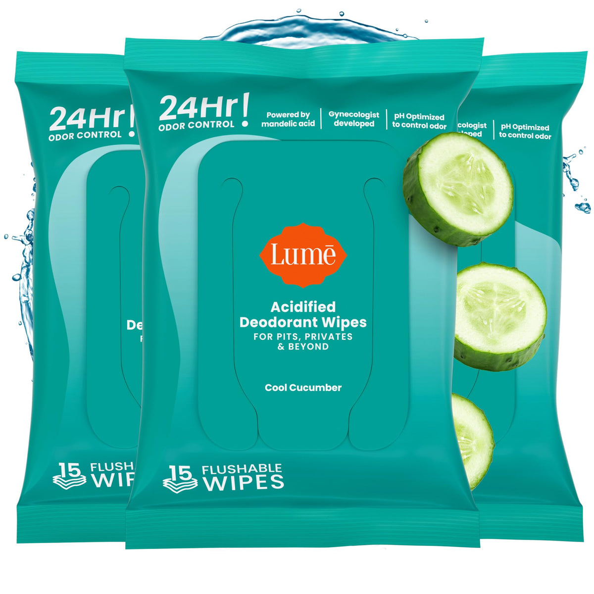 Lume Acidified Deodorant Wipes - 24 Hour Odor Control - Aluminum Free