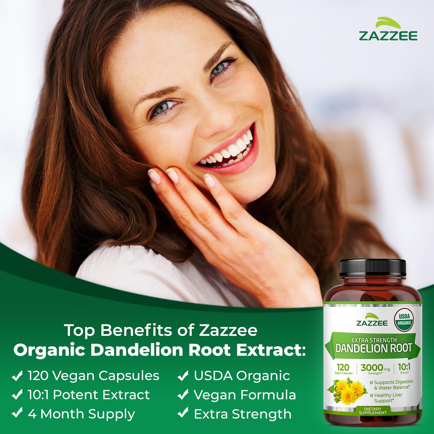Zazzee Organic Dandelion Root 10:1 Extract Herbal Supplement

