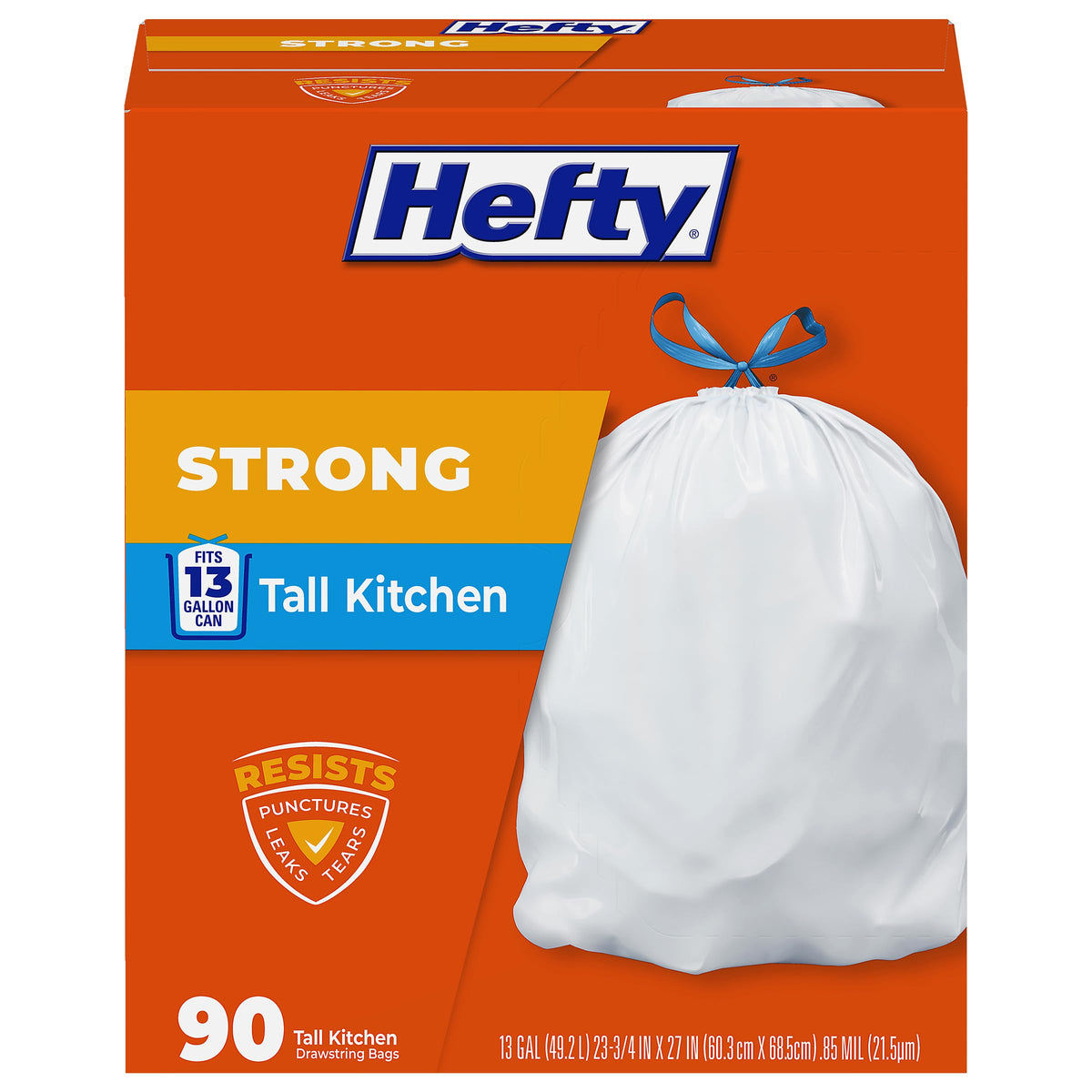 Hefty Strong White 13 Gallon Trash Bags with Drawstrings Unscented