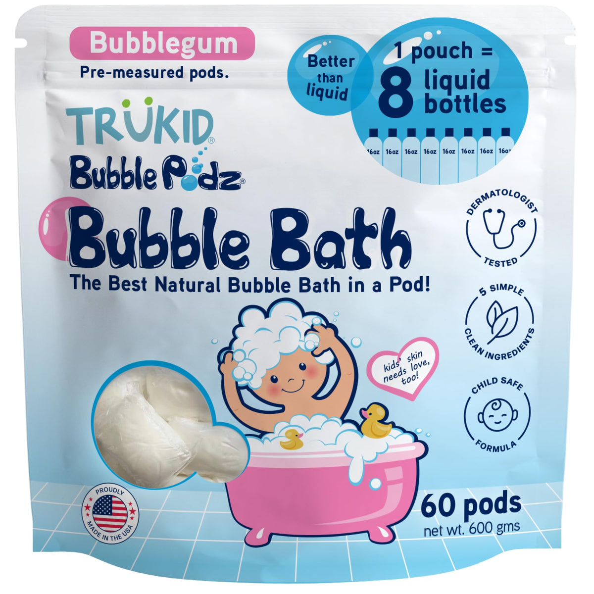 TruKid Bubble Podz Bubble Bath for Kids NEA-Accepted for Eczema
