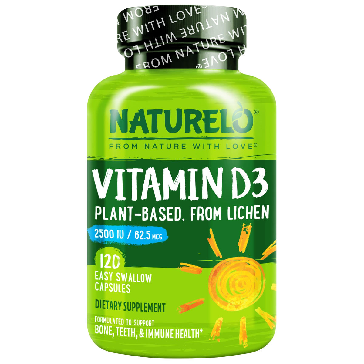 NATURELO Vitamin D3 2500 IU from Lichen for Immunity and Bone Health
