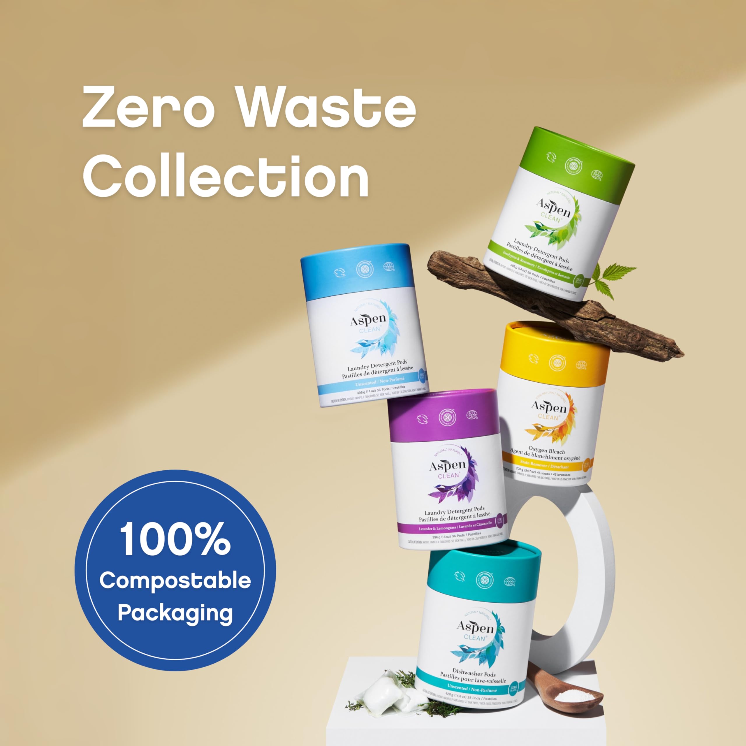 AspenClean Un scented Dishwasher Pods | Plant-Based Detergent

