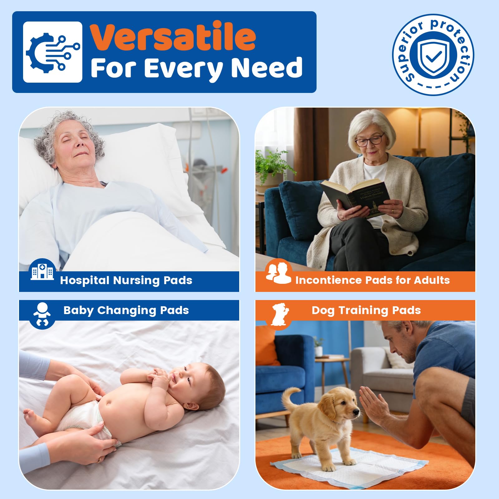 AAY Disposable Bed Pads - Six-Layer Absorbent Underpads

