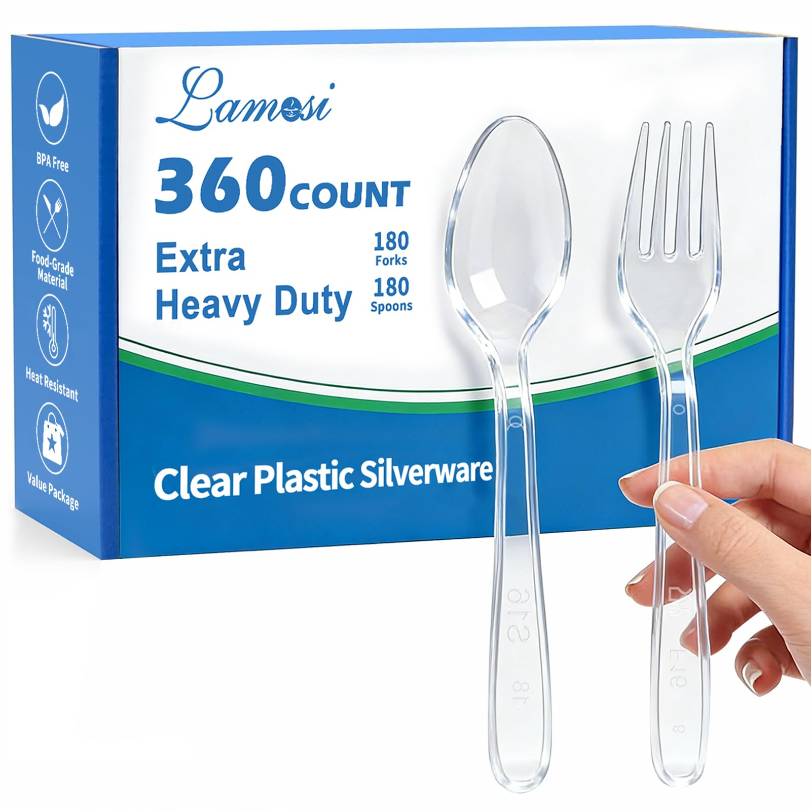Lamosi Clear Plastic Cutlery Set – Heavy Duty, BPA-Free

