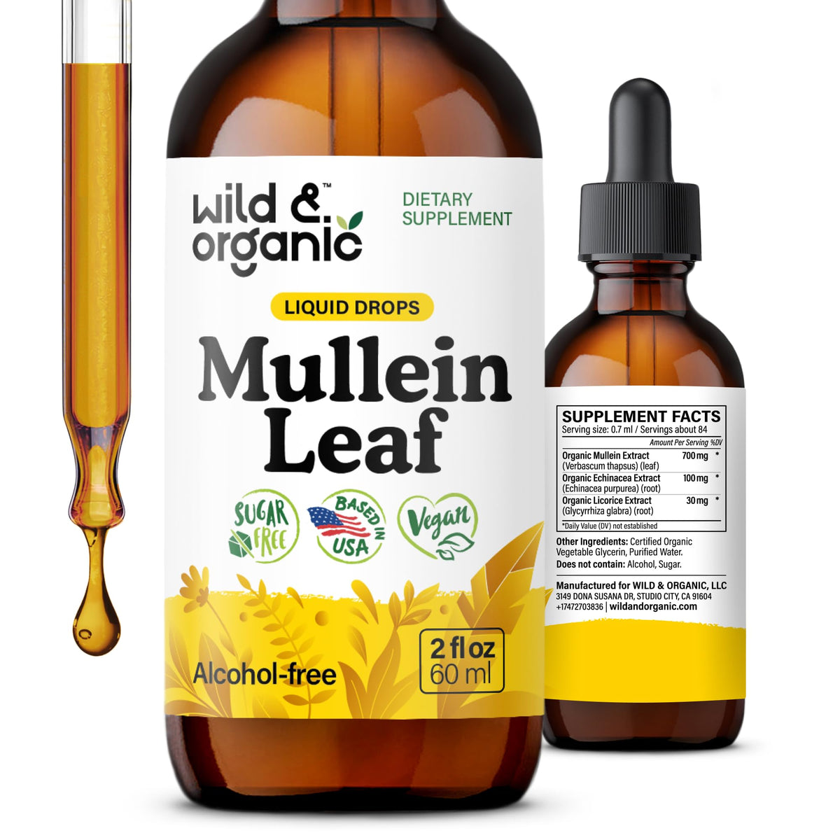 Wild & Organic Mullein Drops for Lungs with Echinacea
