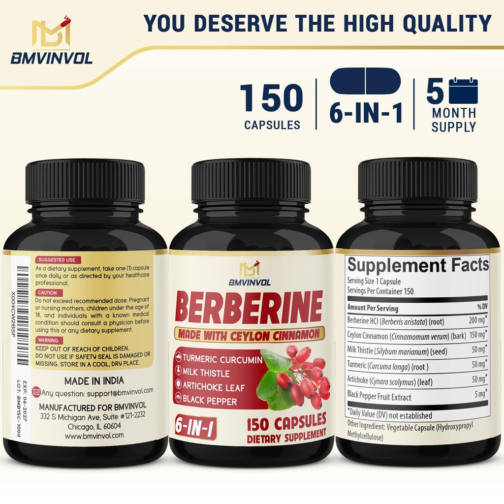 BMVINVOL Berberine Capsules with Cinnamon Turmeric

