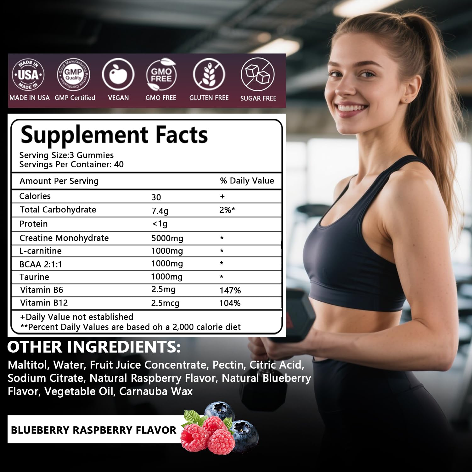 Creatine Monohydrate Gummies with Taurine & BCAA | Energy

