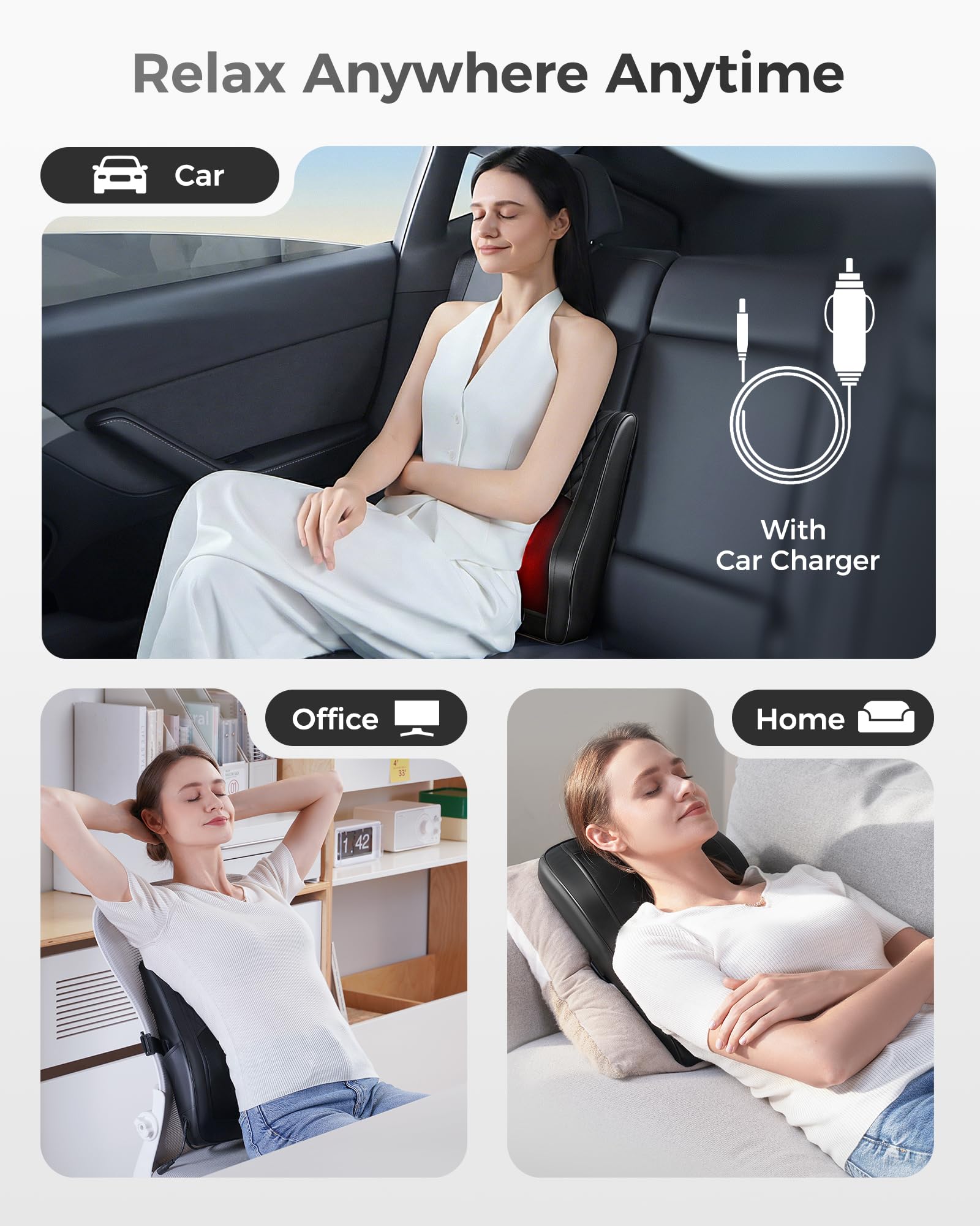 Boriwat Back Massager with Heat | Deep Tissue Shiatsu Pillow

