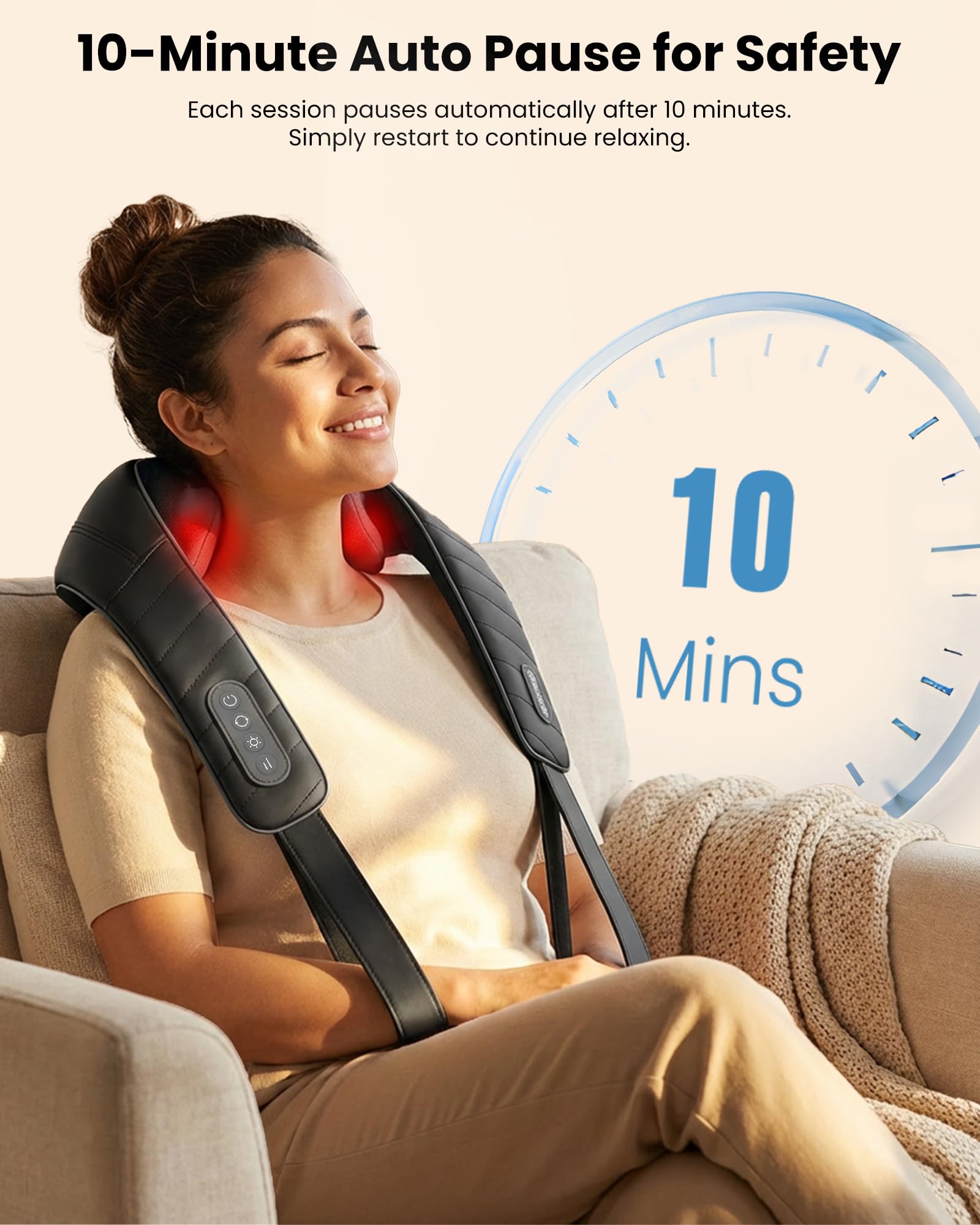 COMFIER Cordless Neck Massager with Heat — 4D Shiatsu

