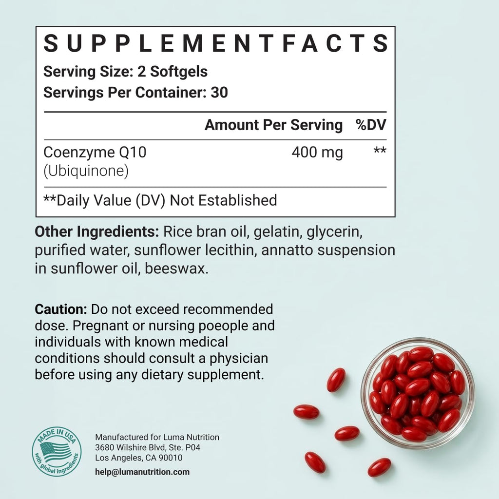 Luma Nutrition CoQ10 Softgels High-Absorption Heart Health

