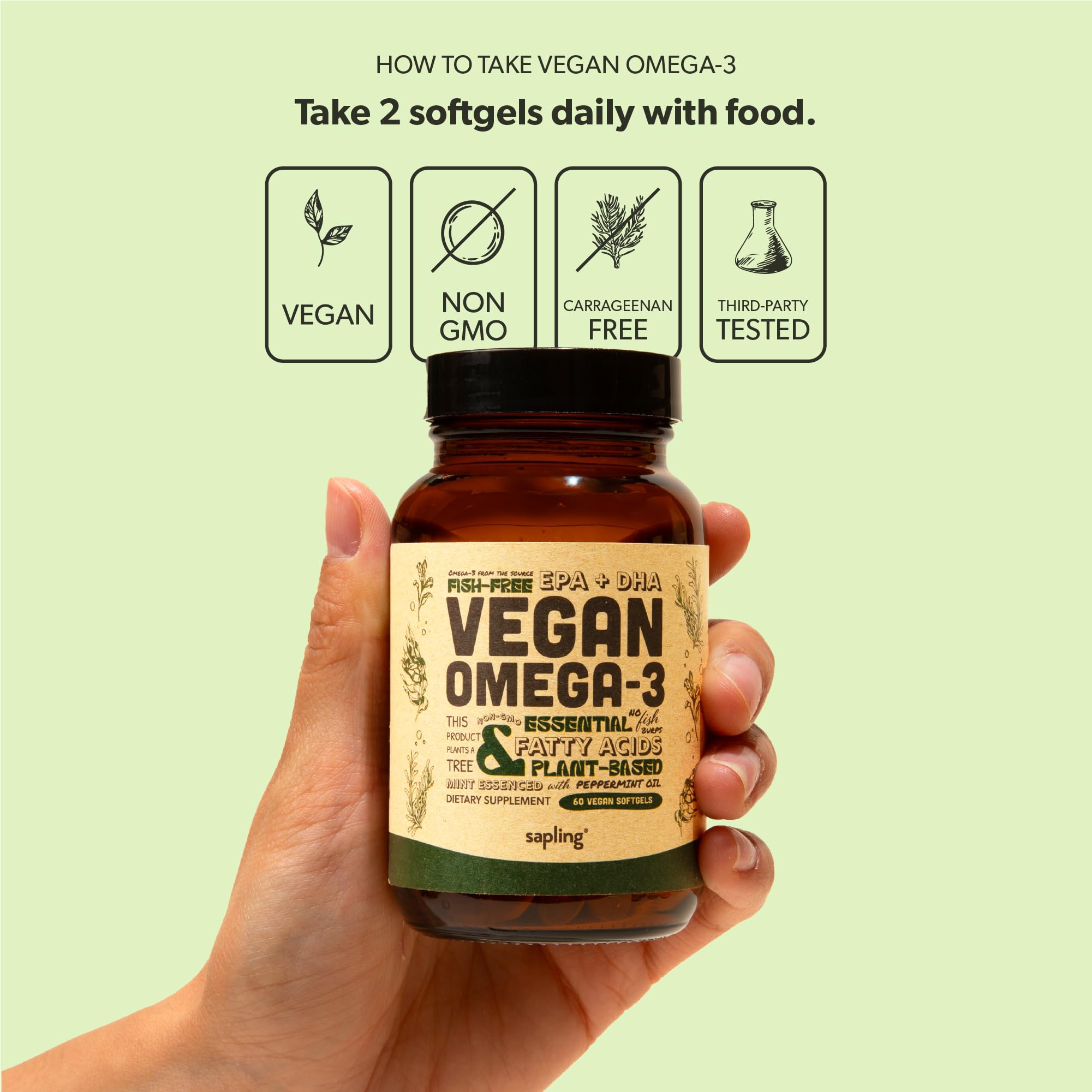 Sapling Vegan Algae Omega-3 | Heart-Brain Support


