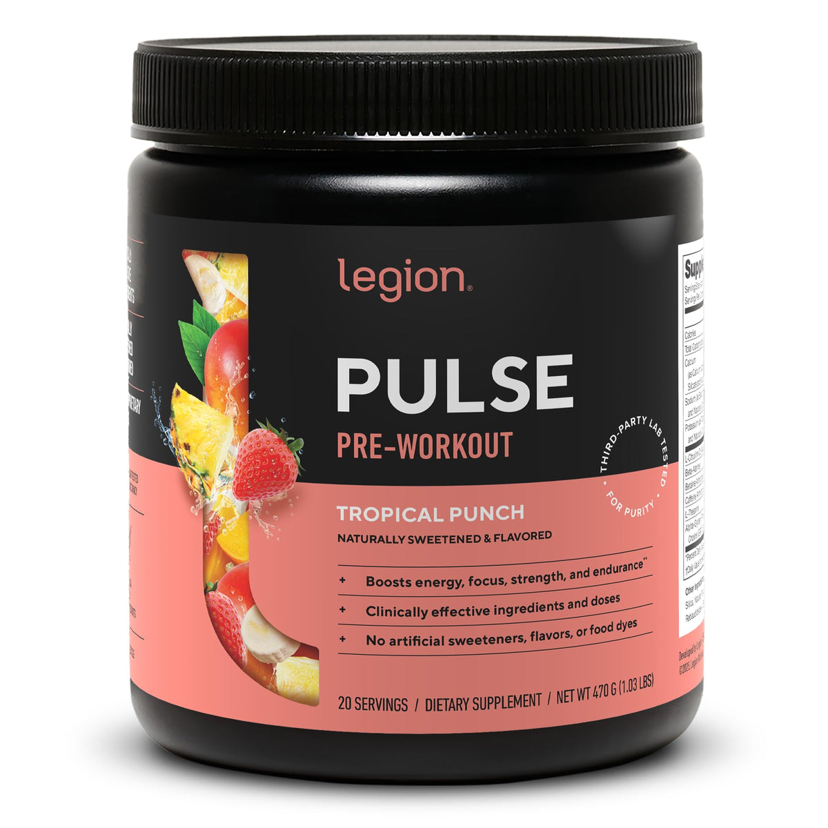 Legion Pulse Pre Workout Supplement - All Natural Nitric Oxide, Creatine Free, Naturally Sweetened