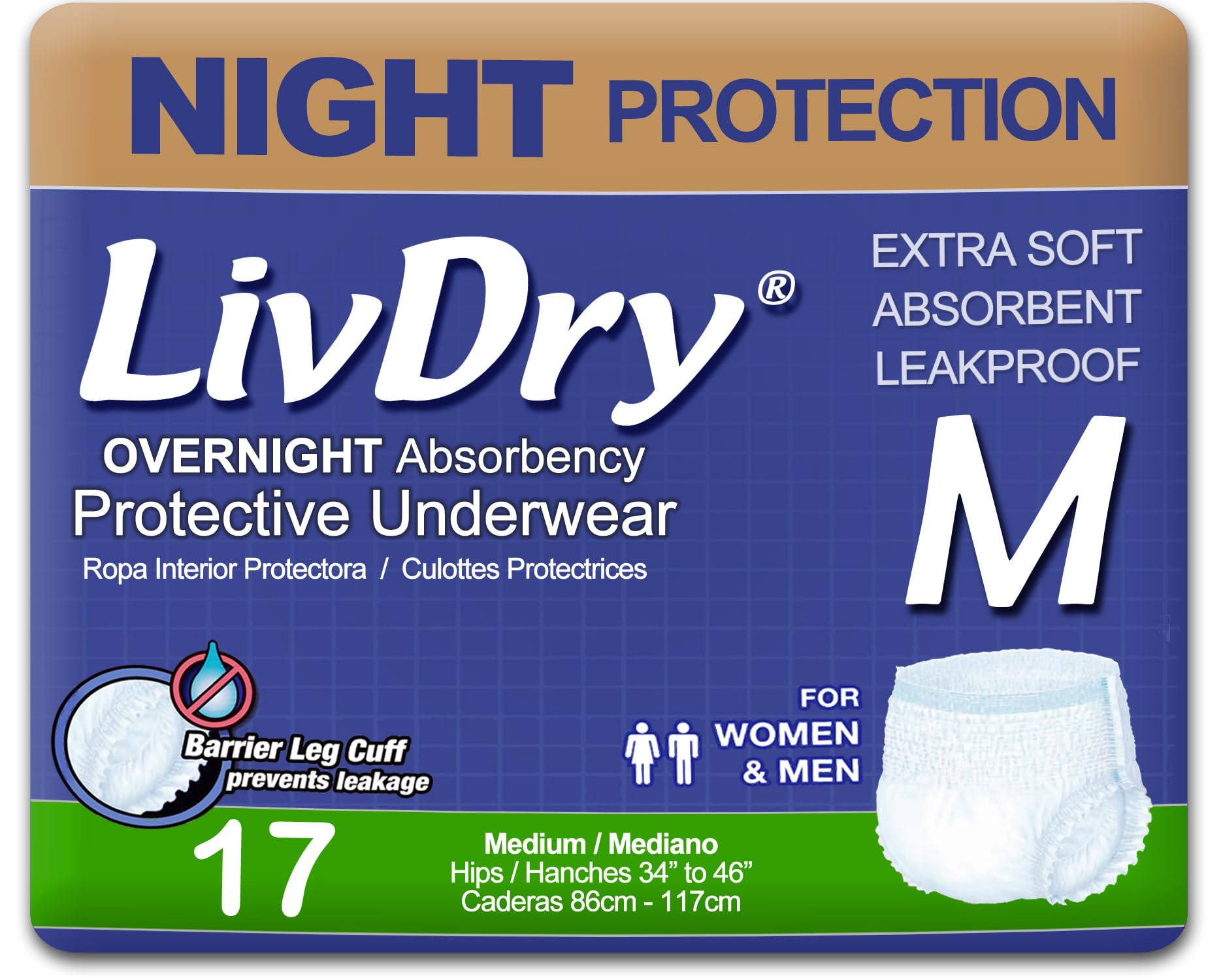 LivDry Adult Incontinence Underwear, Leak Protection