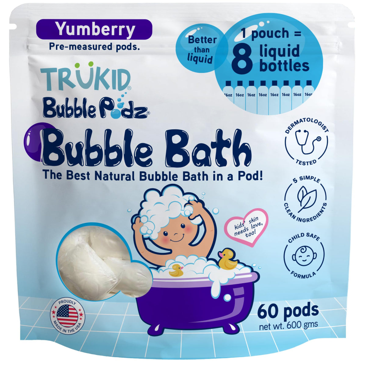 TruKid Bubble Podz Bubble Bath for Kids NEA-Accepted for Eczema