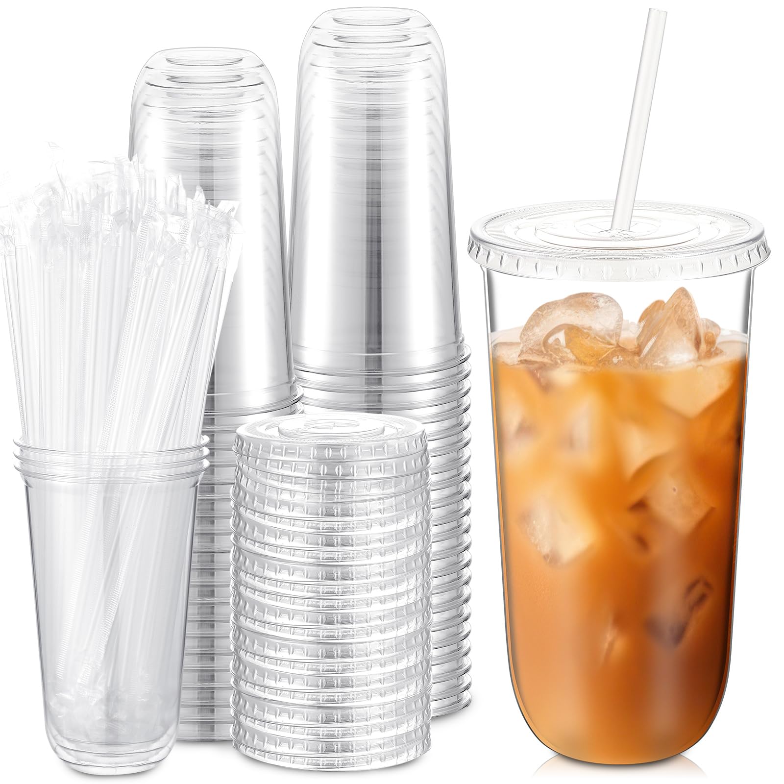 Ziliny PET Cups with Lids and Straws – Disposable Drink Cups