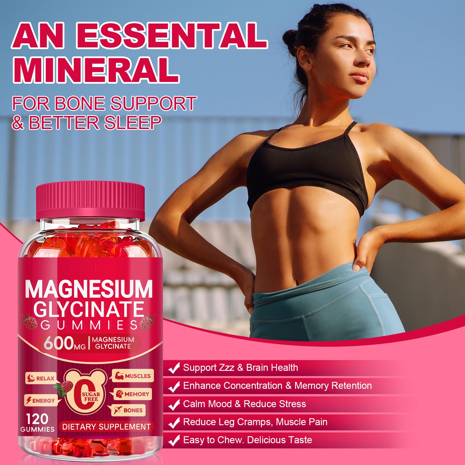Magnesium Glycinate Gummies 600mg | Sugar Free for Adults


