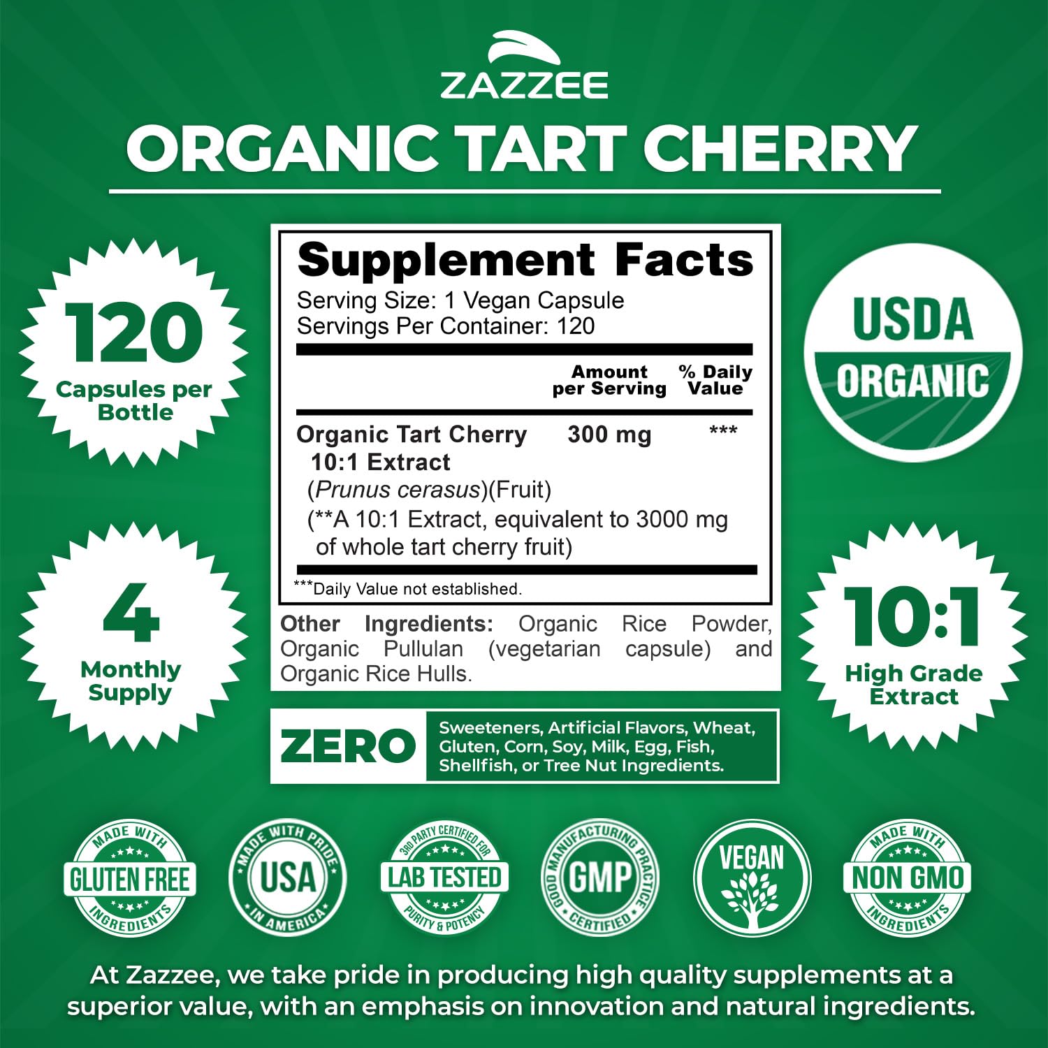 Zazzee Organic Tart Cherry Extract Montmorency Vegan Capsule

