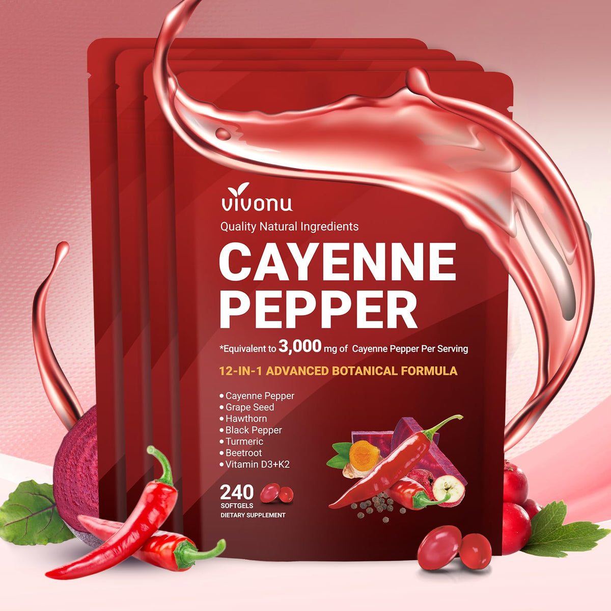 VivoNu Cayenne Pepper Gel Capsules for Daily Wellness