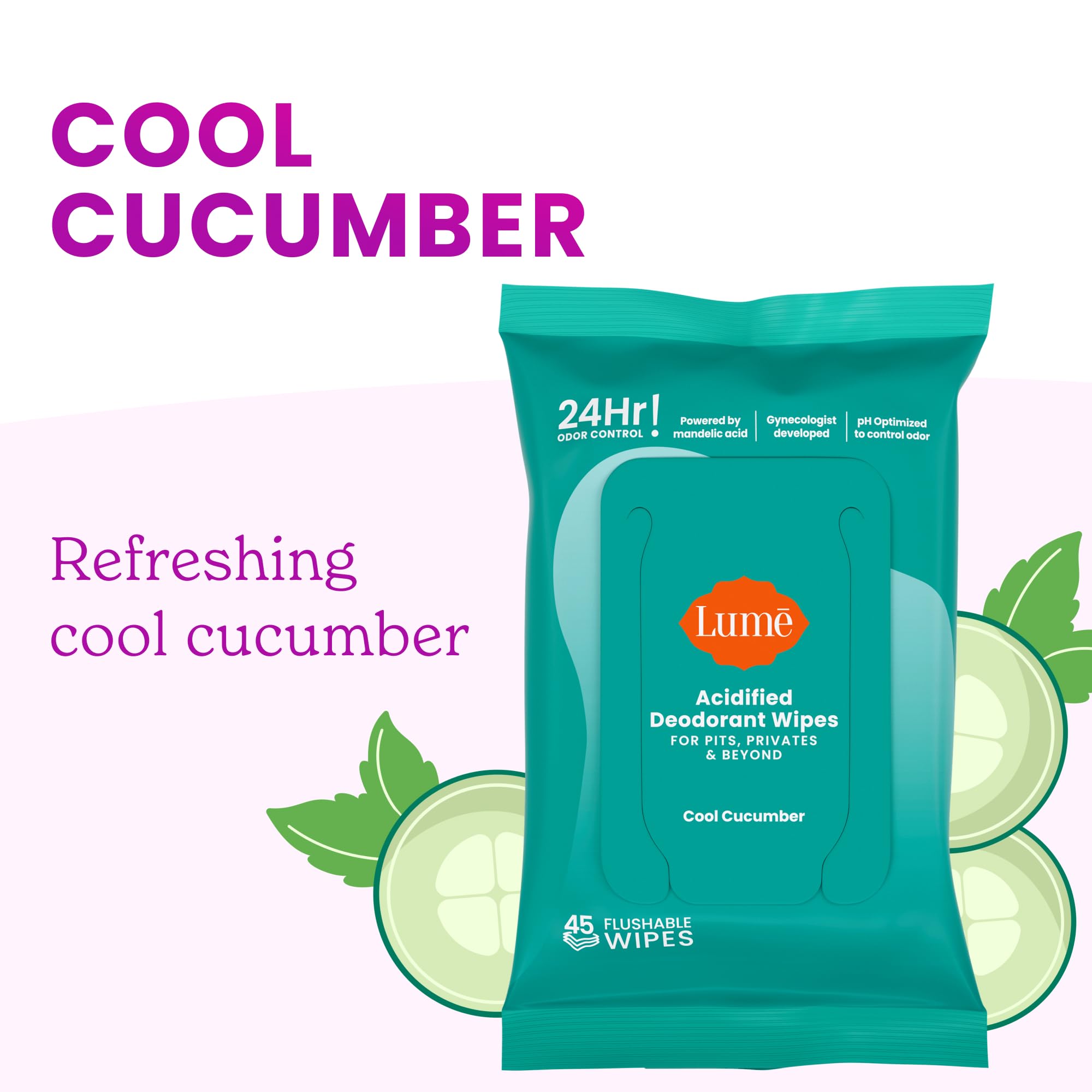 Lume Acidified Deodorant Wipes - 24 Hour Odor Control

