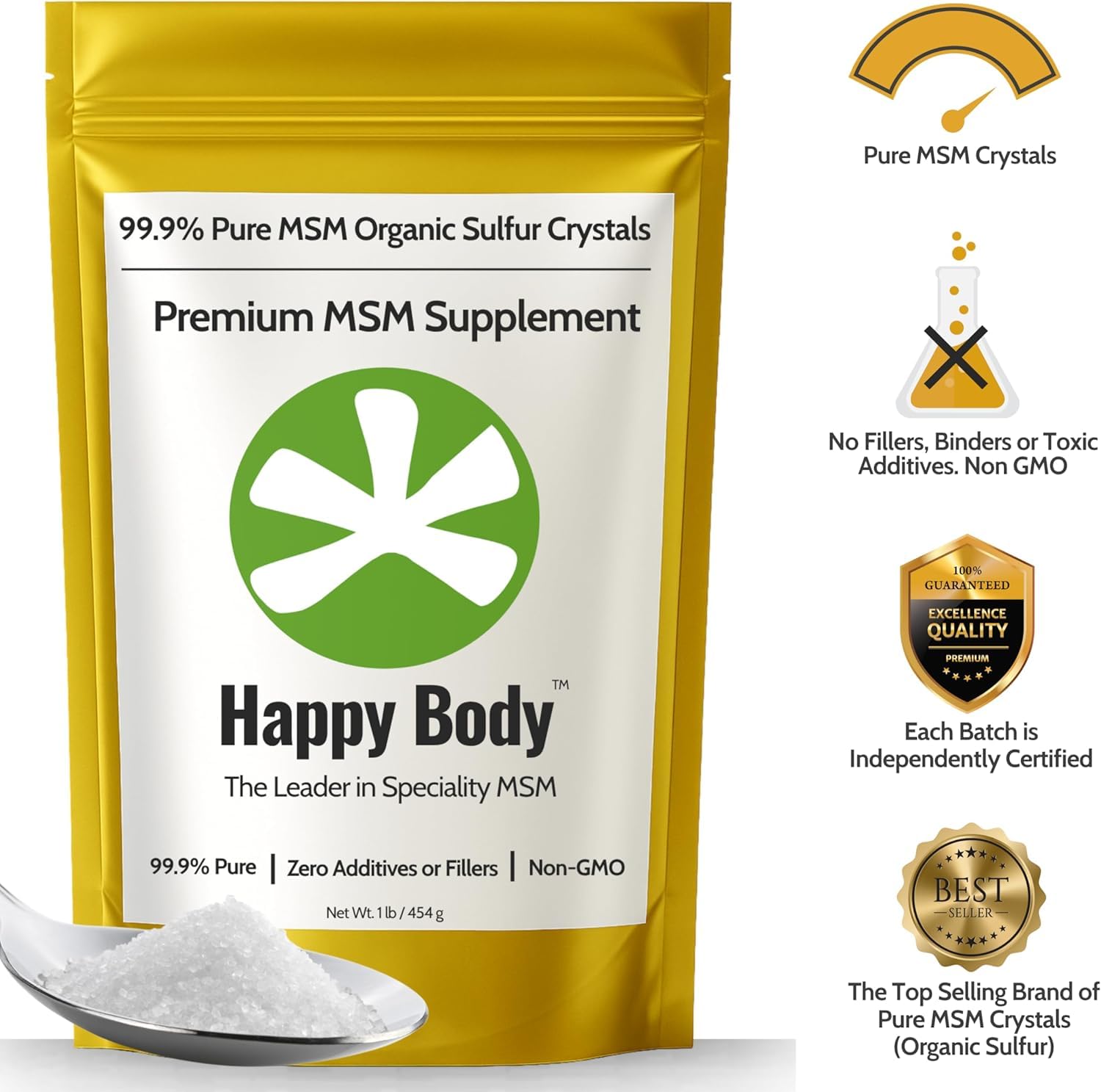 Happy Body MSM Crystals 99.9% Pure for Joints

