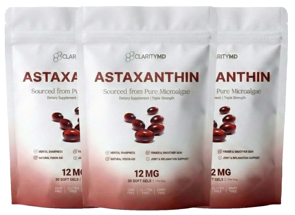Astaxanthin 12mg Softgels - Natural Microalgae Source, Lipid Delivery, Cognitive & Vision Support