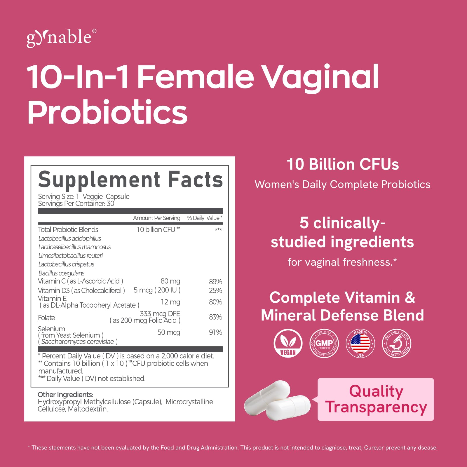 Gynable Vaginal Probiotics for Women - pH Balance

