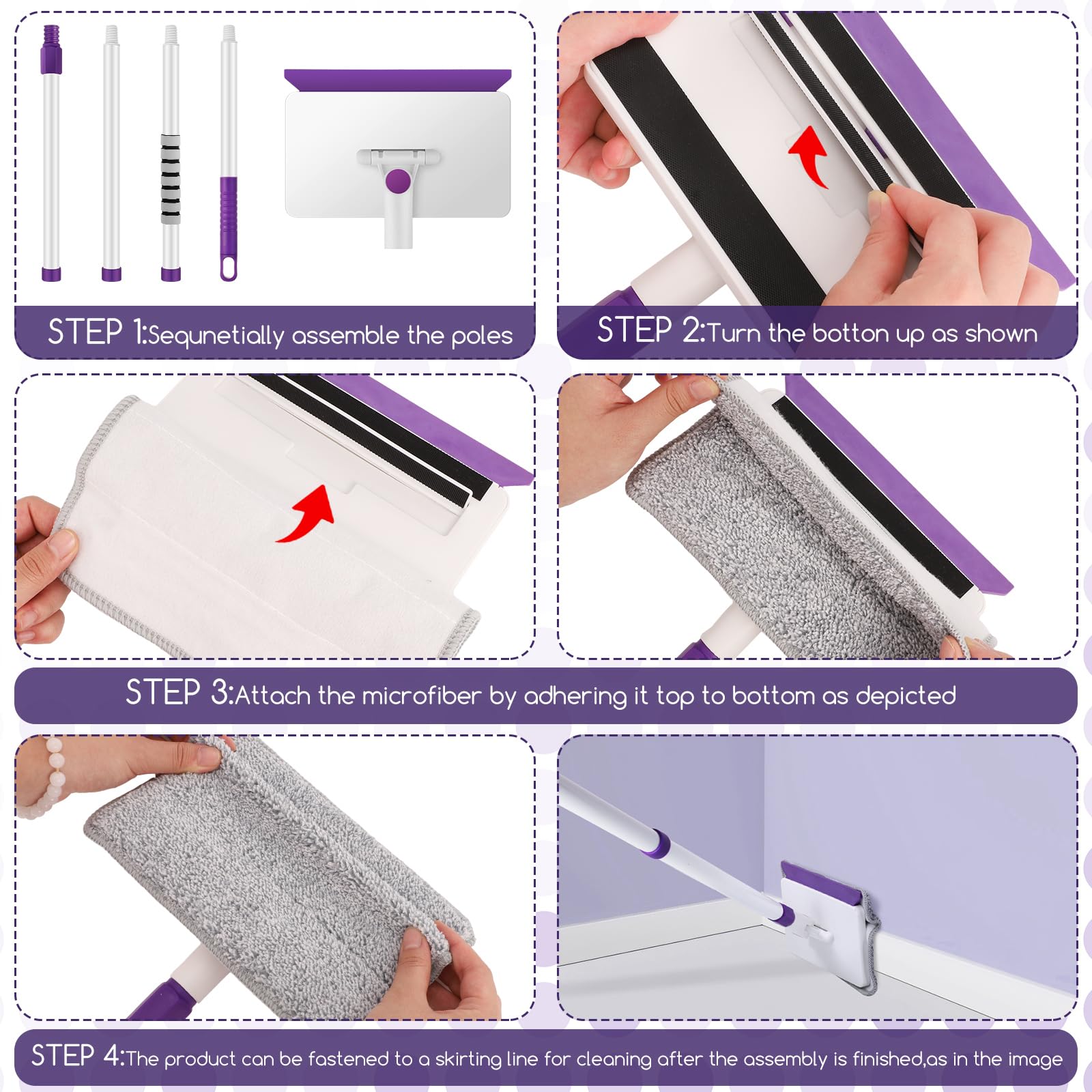 Baseboard Cleaner Tool with Handle and Reusable Pads


