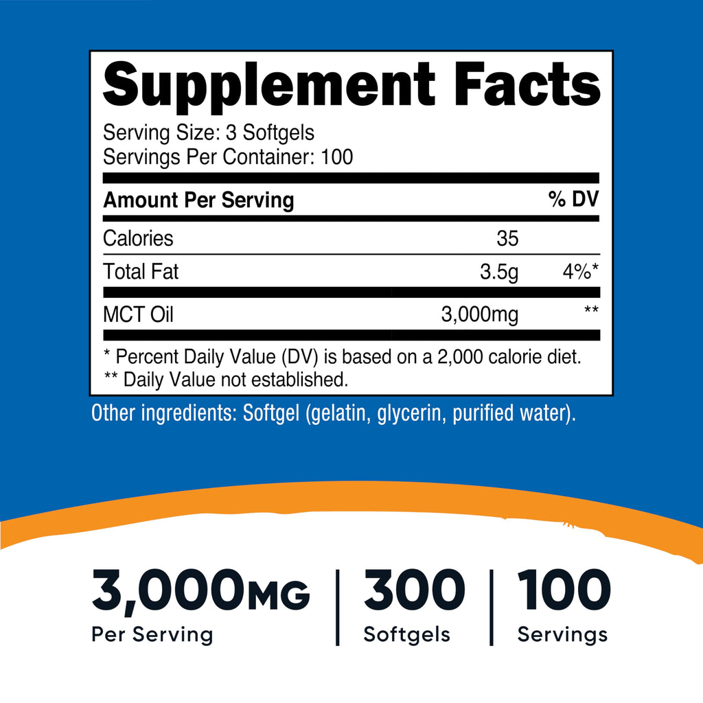 Nutricost MCT Oil Softgels 1000mg Ketogenic Support

