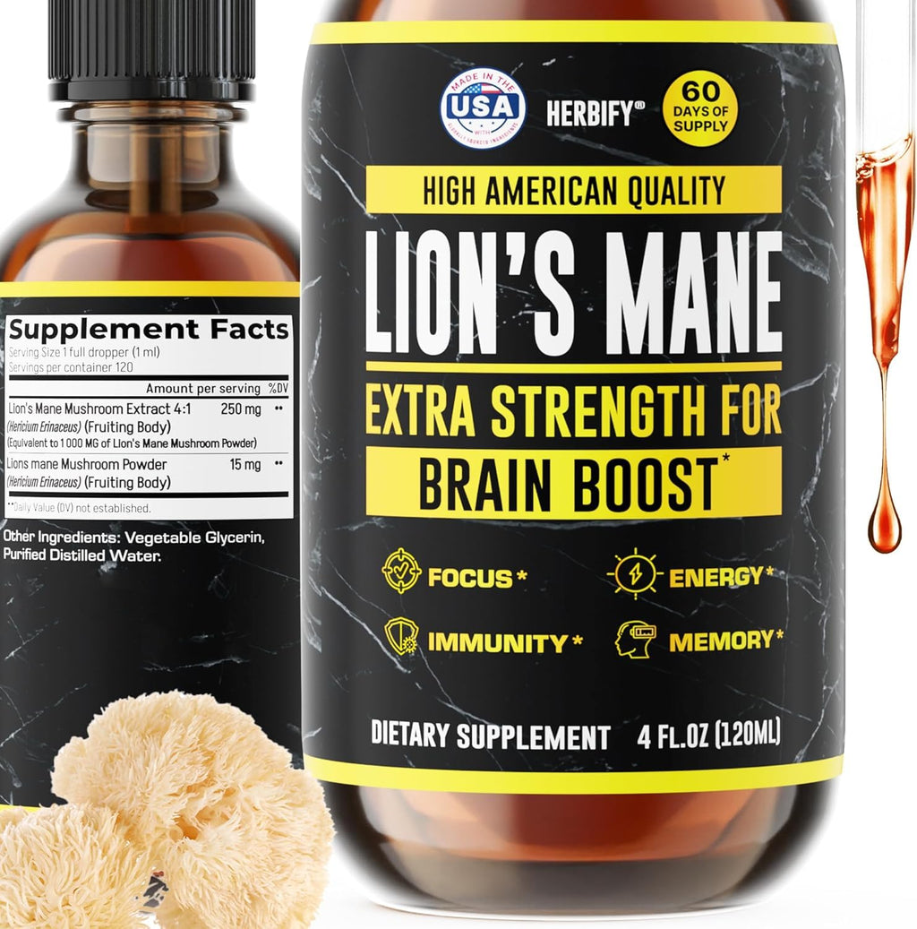 HERBIFY Lions Mane Mushroom Tincture for Brain Health

